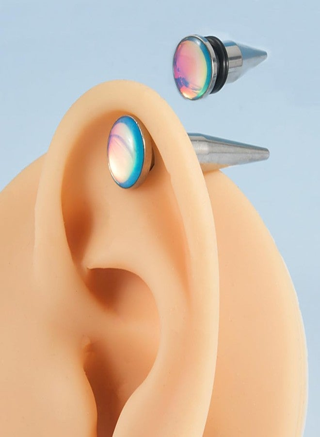 Decentraland 2PCS 3mm(8G) Stainless Steel Pointed Cone Blue Flash Oil Dripping Electroplated Solid Ear Expander Ear Gauge Stretch Taper Plug - Image 4